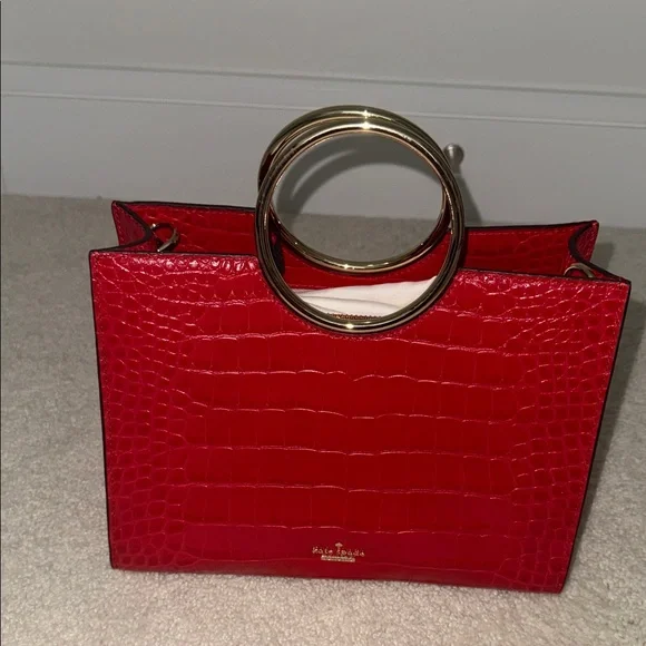 Kate Spade Red Croc-Embossed Tote with Gold Handles - Picture 3 of 12